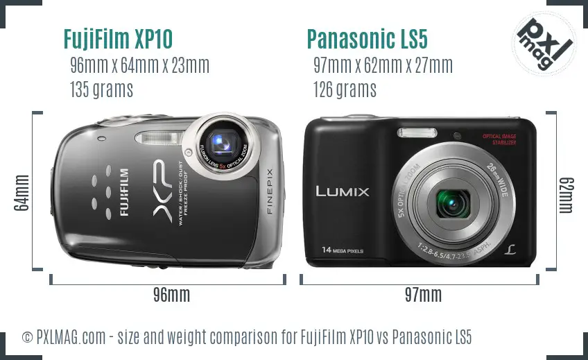 FujiFilm XP10 vs Panasonic LS5 size comparison