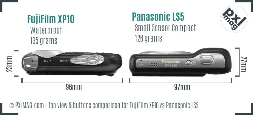FujiFilm XP10 vs Panasonic LS5 top view buttons comparison