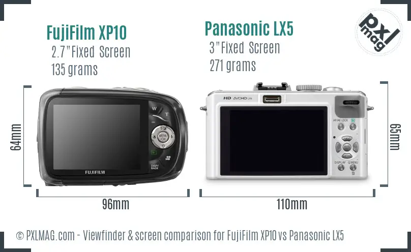FujiFilm XP10 vs Panasonic LX5 Screen and Viewfinder comparison