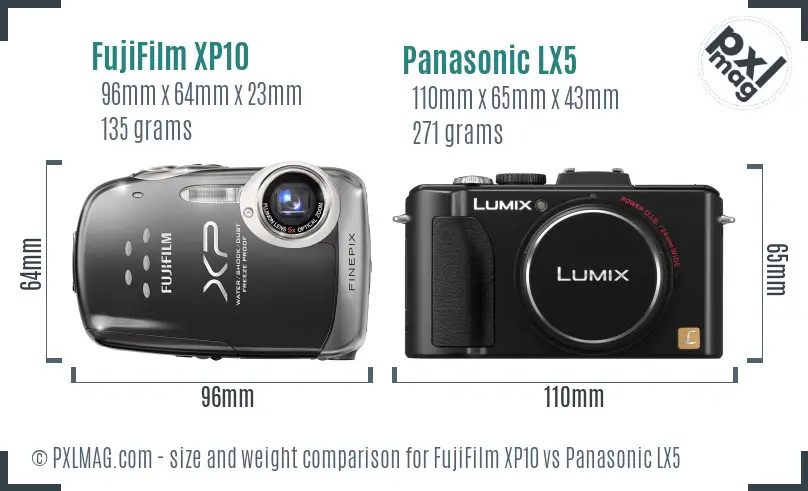 FujiFilm XP10 vs Panasonic LX5 size comparison