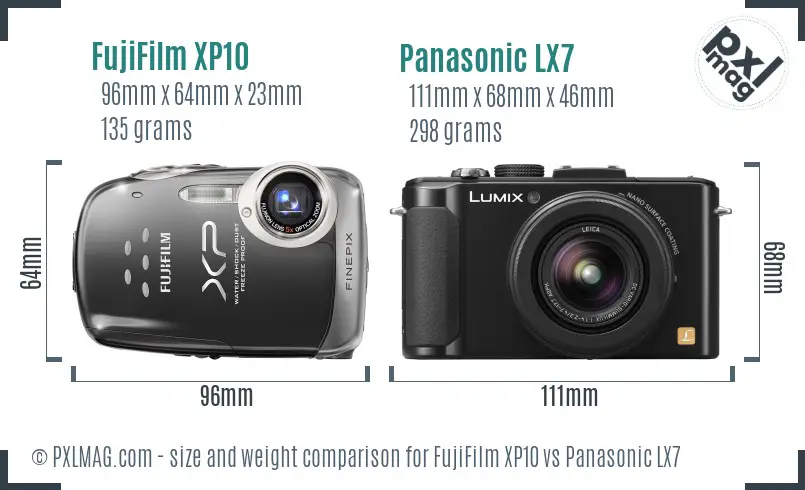 FujiFilm XP10 vs Panasonic LX7 size comparison FujiFilm XP10 vs Panasonic LX7 size comparison