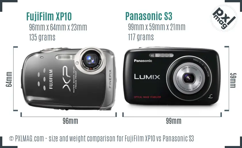 FujiFilm XP10 vs Panasonic S3 size comparison