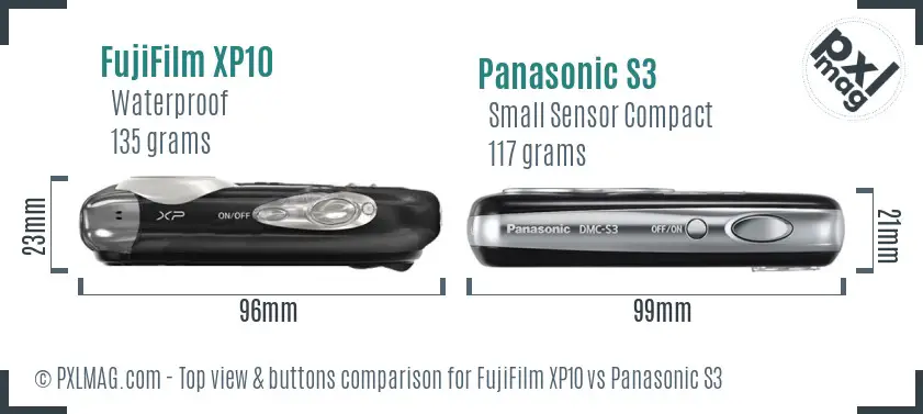 FujiFilm XP10 vs Panasonic S3 top view buttons comparison