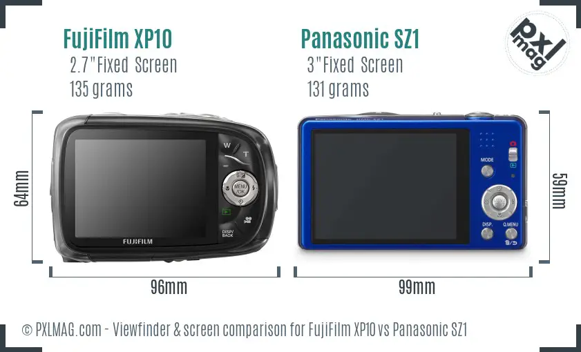 FujiFilm XP10 vs Panasonic SZ1 Screen and Viewfinder comparison