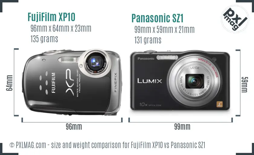 FujiFilm XP10 vs Panasonic SZ1 size comparison