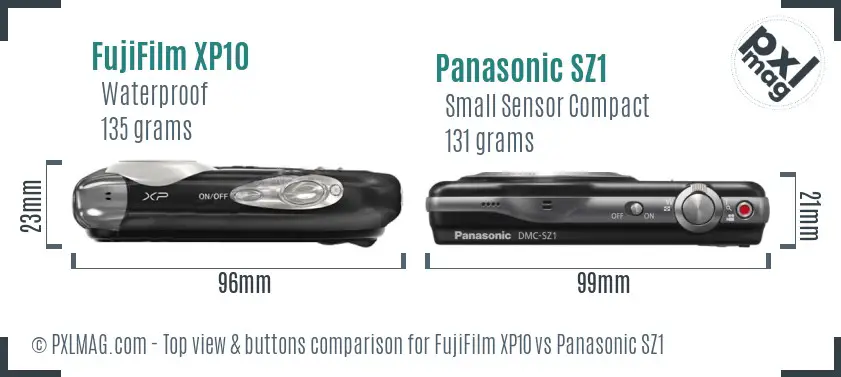 FujiFilm XP10 vs Panasonic SZ1 top view buttons comparison