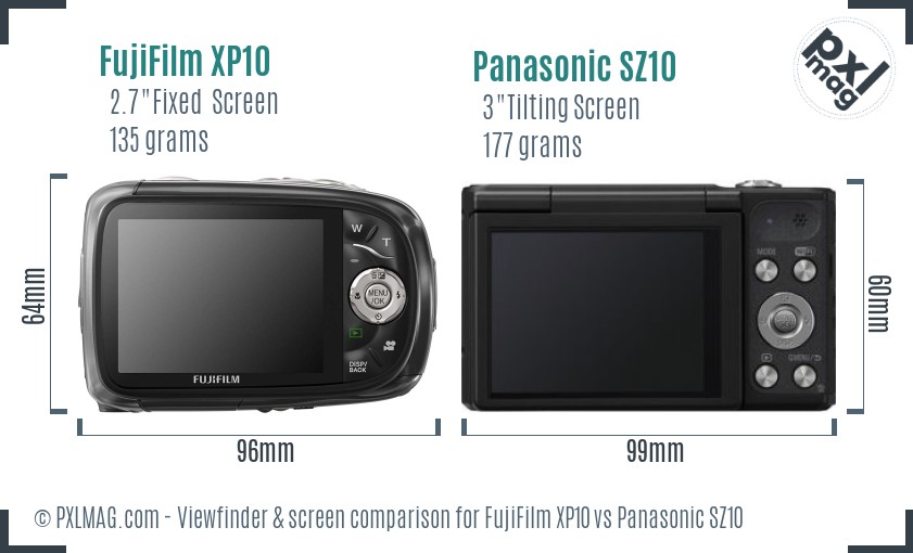 FujiFilm XP10 vs Panasonic SZ10 Screen and Viewfinder comparison