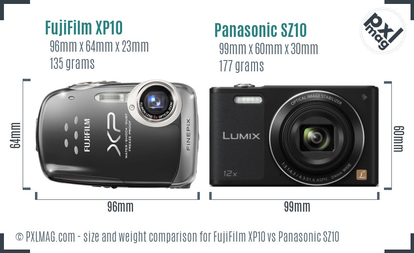 FujiFilm XP10 vs Panasonic SZ10 size comparison
