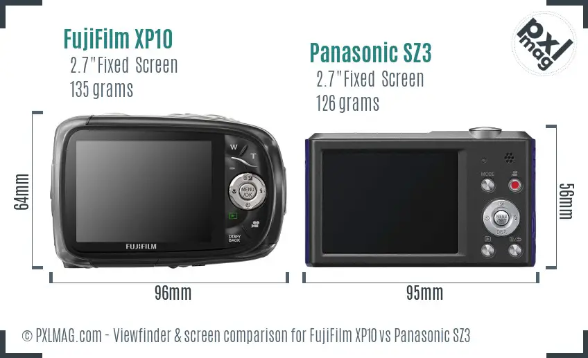 FujiFilm XP10 vs Panasonic SZ3 Screen and Viewfinder comparison