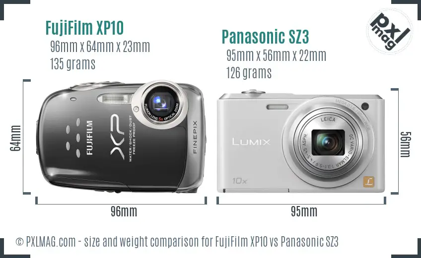 FujiFilm XP10 vs Panasonic SZ3 size comparison