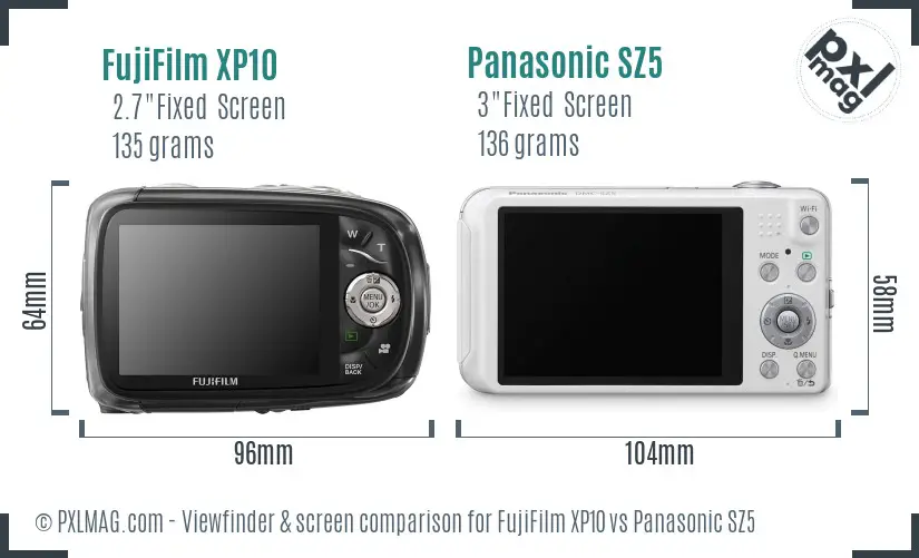 FujiFilm XP10 vs Panasonic SZ5 Screen and Viewfinder comparison