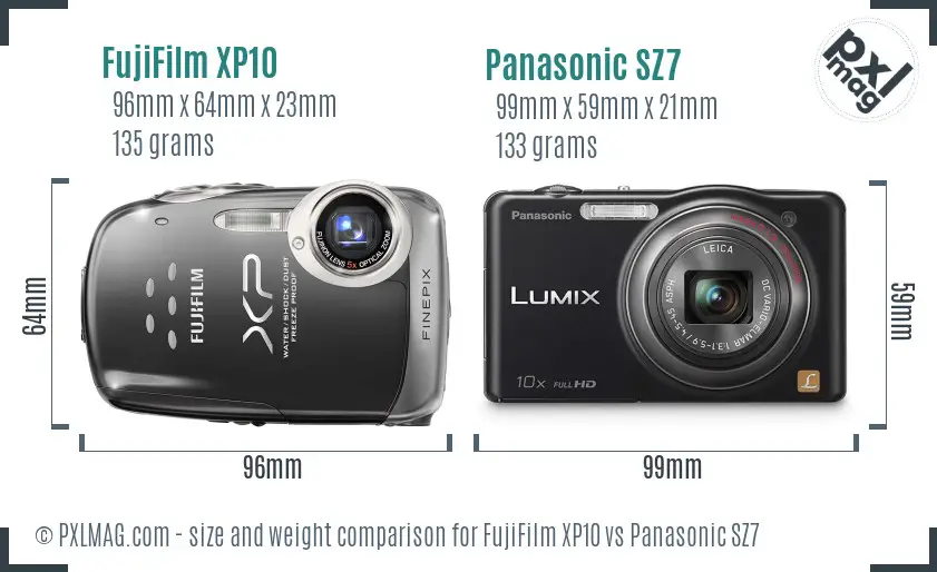 FujiFilm XP10 vs Panasonic SZ7 size comparison FujiFilm XP10 vs Panasonic SZ7 size comparison