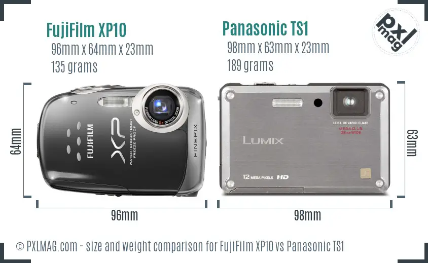 FujiFilm XP10 vs Panasonic TS1 size comparison