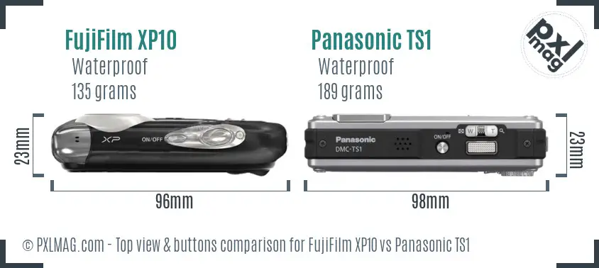 FujiFilm XP10 vs Panasonic TS1 top view buttons comparison