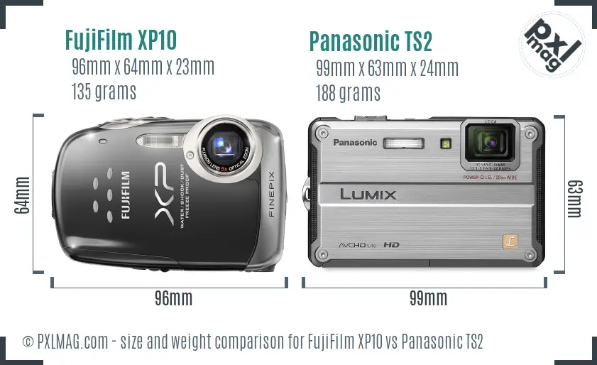 FujiFilm XP10 vs Panasonic TS2 size comparison FujiFilm XP10 vs Panasonic TS2 size comparison