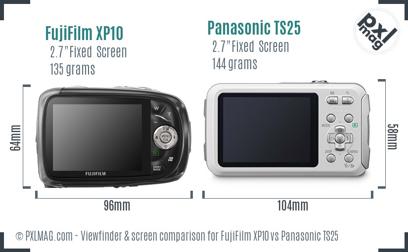 FujiFilm XP10 vs Panasonic TS25 Screen and Viewfinder comparison