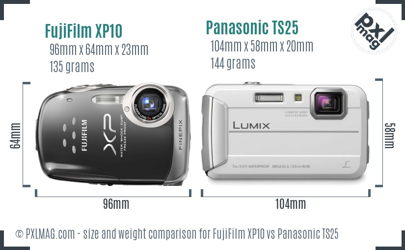 FujiFilm XP10 vs Panasonic TS25 size comparison