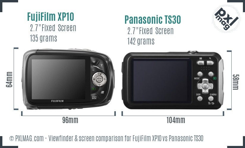 FujiFilm XP10 vs Panasonic TS30 Screen and Viewfinder comparison