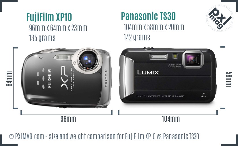 FujiFilm XP10 vs Panasonic TS30 size comparison
