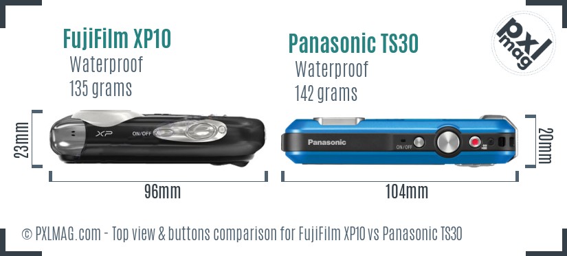 FujiFilm XP10 vs Panasonic TS30 top view buttons comparison