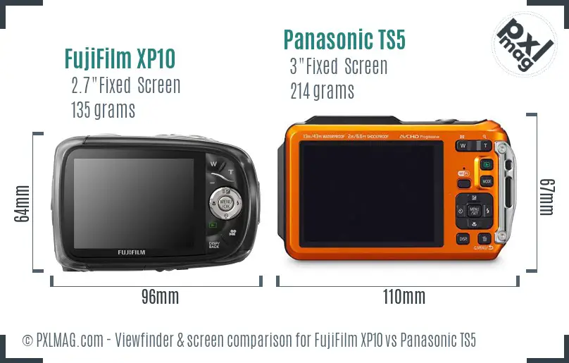 FujiFilm XP10 vs Panasonic TS5 Screen and Viewfinder comparison