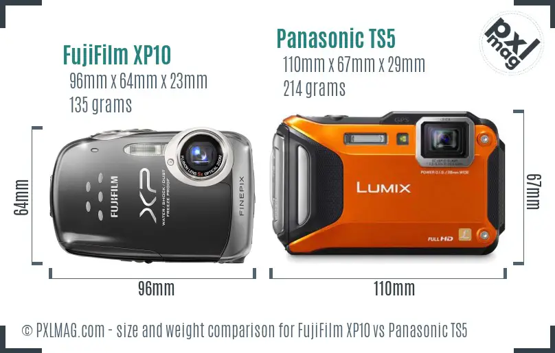 FujiFilm XP10 vs Panasonic TS5 size comparison