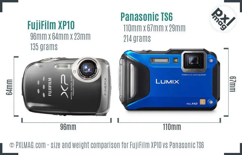 FujiFilm XP10 vs Panasonic TS6 size comparison