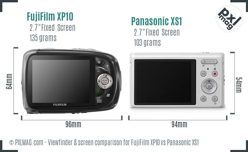 FujiFilm XP10 vs Panasonic XS1 Screen and Viewfinder comparison