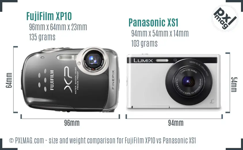 FujiFilm XP10 vs Panasonic XS1 size comparison