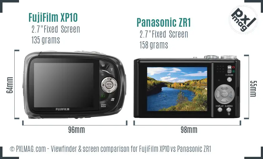 FujiFilm XP10 vs Panasonic ZR1 Screen and Viewfinder comparison FujiFilm XP10 vs Panasonic ZR1 Screen and Viewfinder comparison
