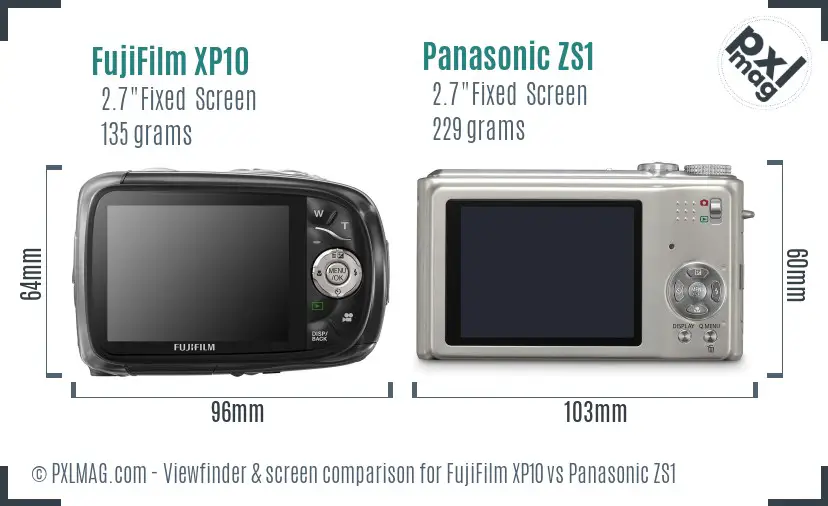 FujiFilm XP10 vs Panasonic ZS1 Screen and Viewfinder comparison