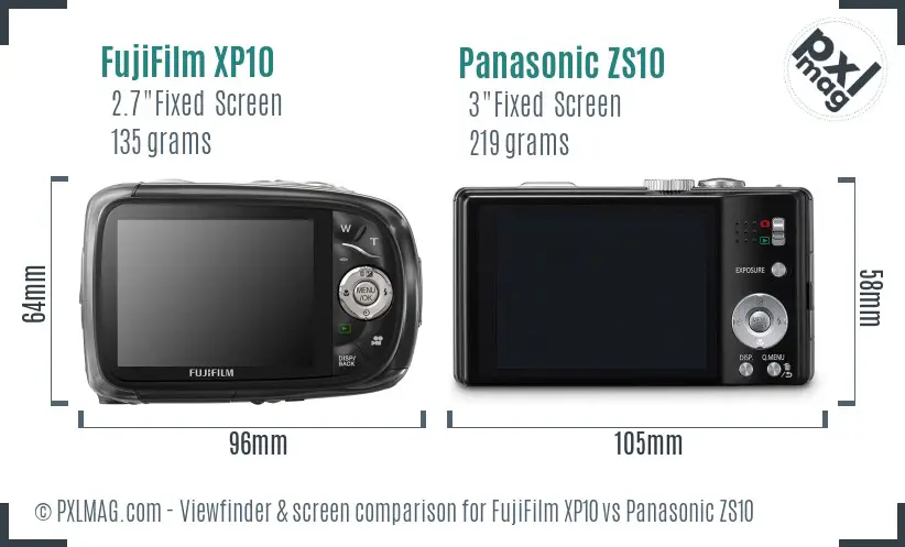 FujiFilm XP10 vs Panasonic ZS10 Screen and Viewfinder comparison