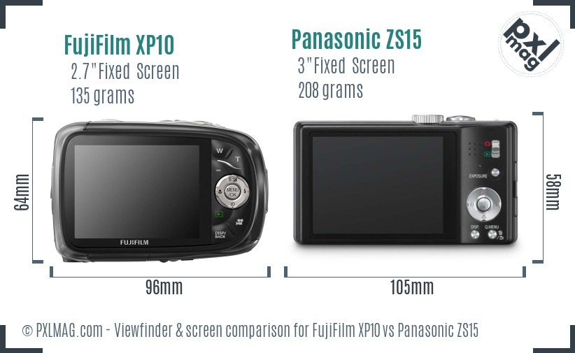 FujiFilm XP10 vs Panasonic ZS15 Screen and Viewfinder comparison