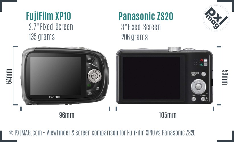 FujiFilm XP10 vs Panasonic ZS20 Screen and Viewfinder comparison