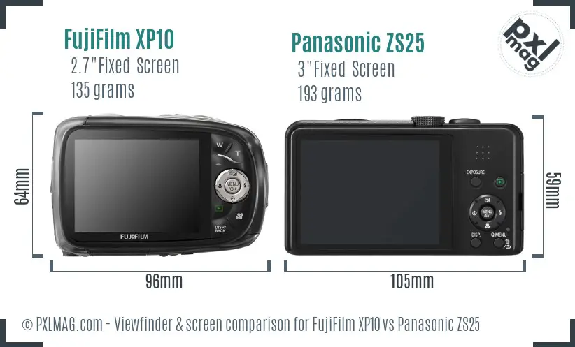 FujiFilm XP10 vs Panasonic ZS25 Screen and Viewfinder comparison