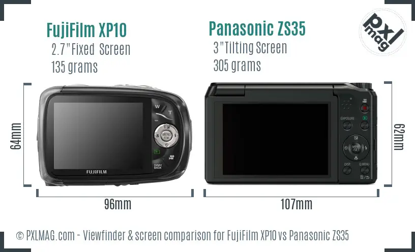 FujiFilm XP10 vs Panasonic ZS35 Screen and Viewfinder comparison FujiFilm XP10 vs Panasonic ZS35 Screen and Viewfinder comparison