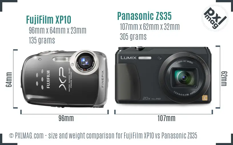 FujiFilm XP10 vs Panasonic ZS35 size comparison FujiFilm XP10 vs Panasonic ZS35 size comparison