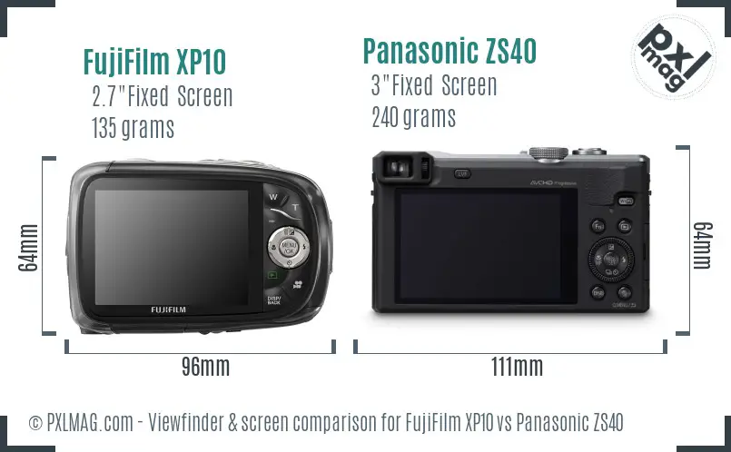 FujiFilm XP10 vs Panasonic ZS40 Screen and Viewfinder comparison FujiFilm XP10 vs Panasonic ZS40 Screen and Viewfinder comparison