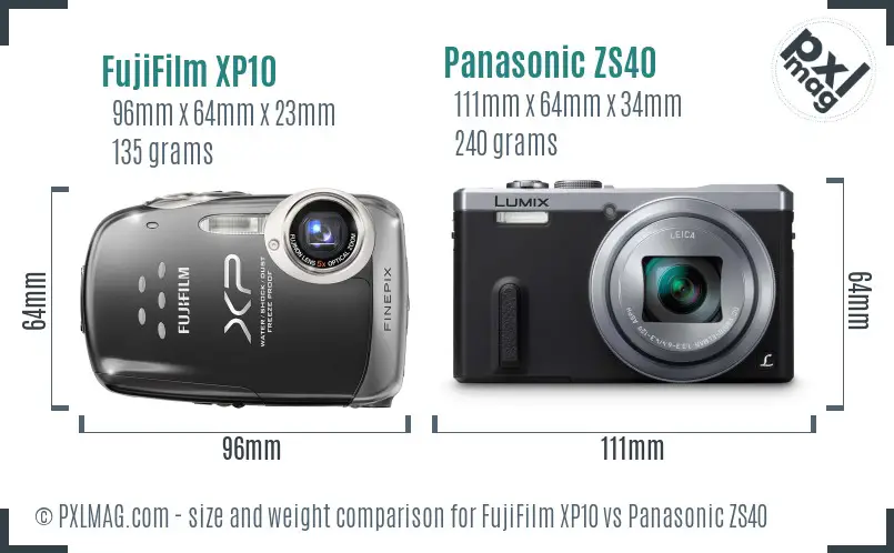 FujiFilm XP10 vs Panasonic ZS40 size comparison FujiFilm XP10 vs Panasonic ZS40 size comparison