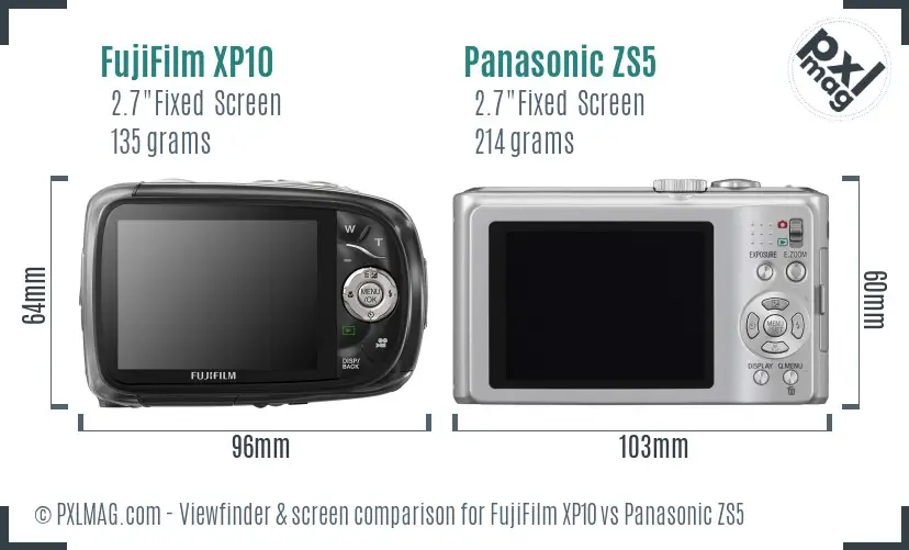 FujiFilm XP10 vs Panasonic ZS5 Screen and Viewfinder comparison FujiFilm XP10 vs Panasonic ZS5 Screen and Viewfinder comparison