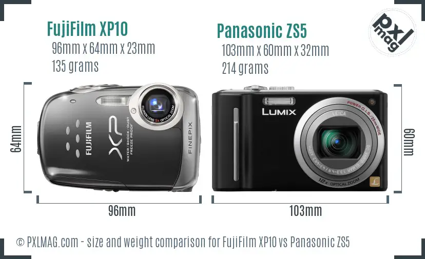 FujiFilm XP10 vs Panasonic ZS5 size comparison FujiFilm XP10 vs Panasonic ZS5 size comparison