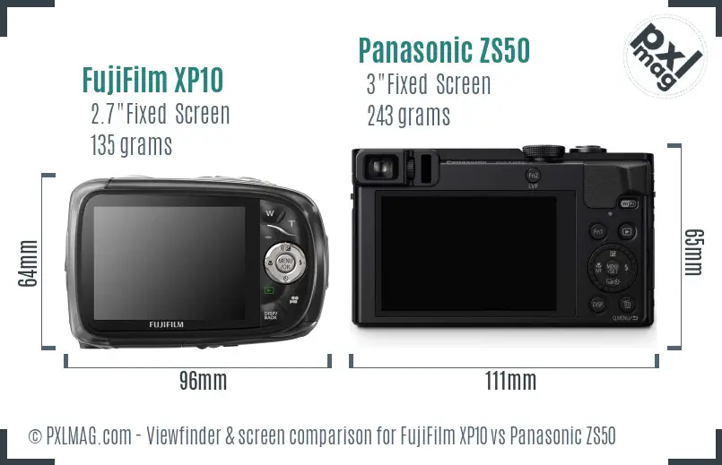 FujiFilm XP10 vs Panasonic ZS50 Screen and Viewfinder comparison