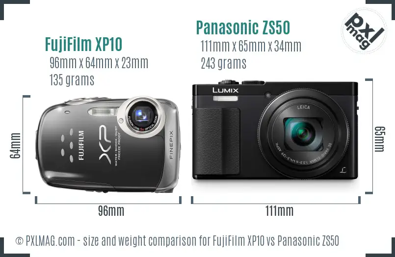 FujiFilm XP10 vs Panasonic ZS50 size comparison