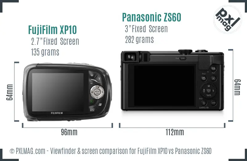 FujiFilm XP10 vs Panasonic ZS60 Screen and Viewfinder comparison