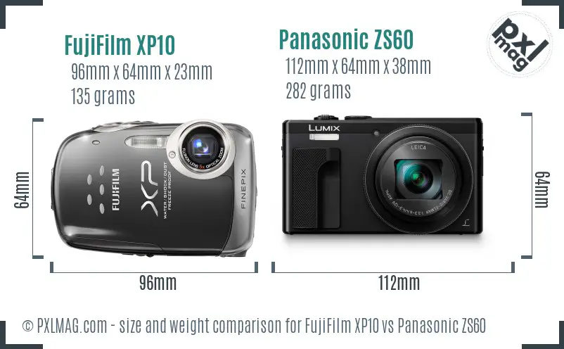 FujiFilm XP10 vs Panasonic ZS60 size comparison