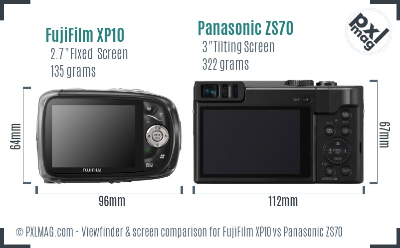 FujiFilm XP10 vs Panasonic ZS70 Screen and Viewfinder comparison