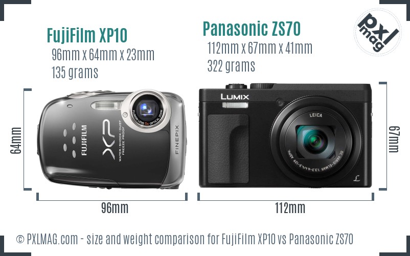 FujiFilm XP10 vs Panasonic ZS70 size comparison