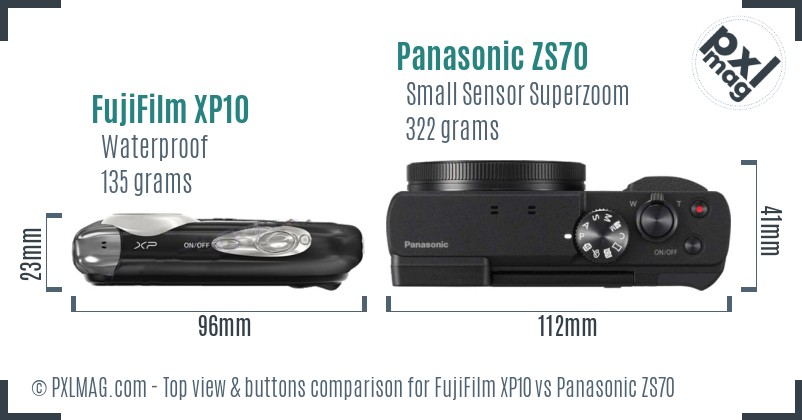 FujiFilm XP10 vs Panasonic ZS70 top view buttons comparison