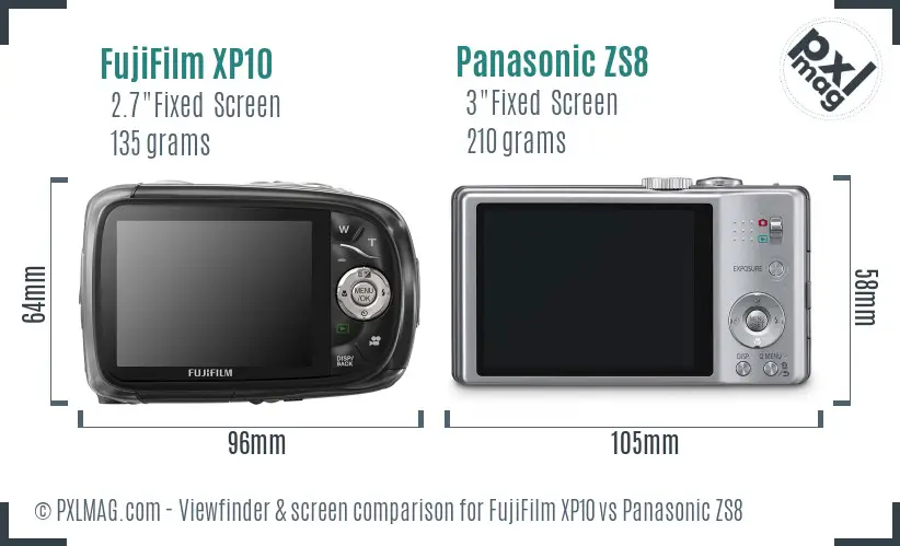 FujiFilm XP10 vs Panasonic ZS8 Screen and Viewfinder comparison