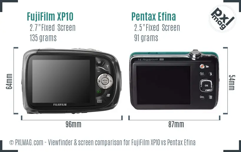 FujiFilm XP10 vs Pentax Efina Screen and Viewfinder comparison